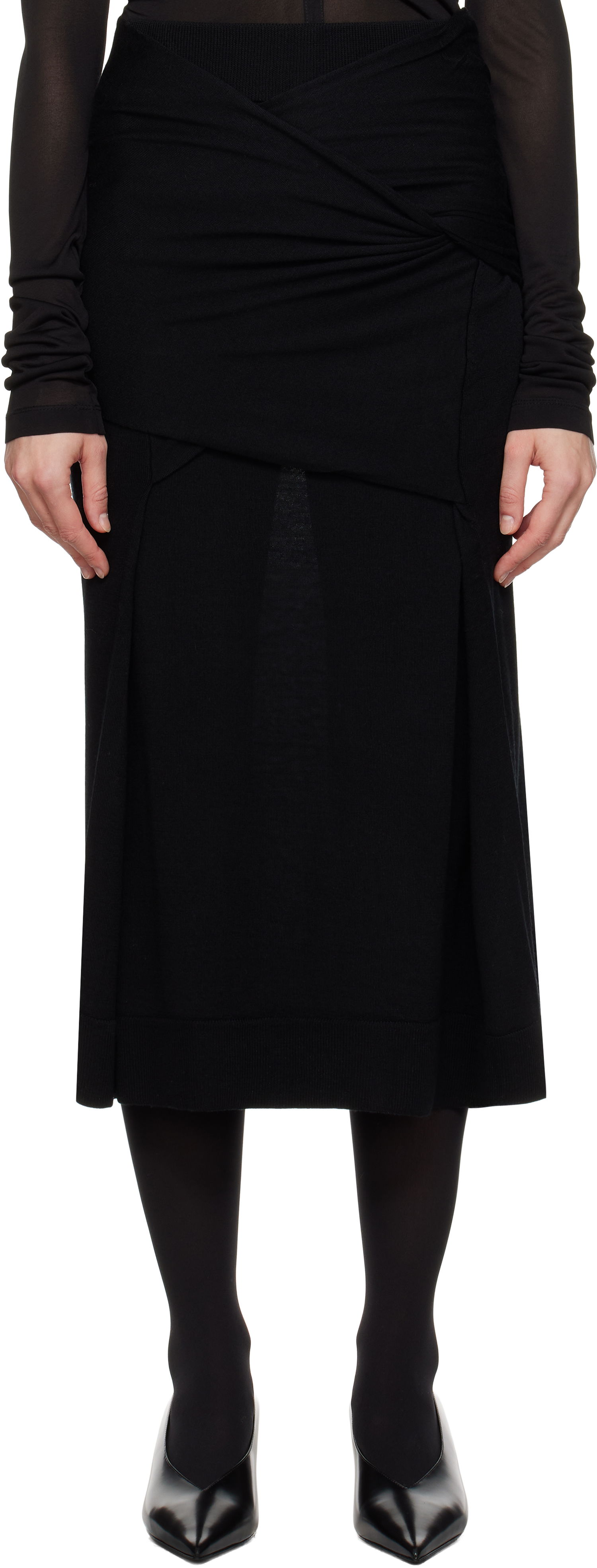 Пола TOTEME Draped Midi Knit Skirt Черно | 244-WRT0398-YA0087, 0