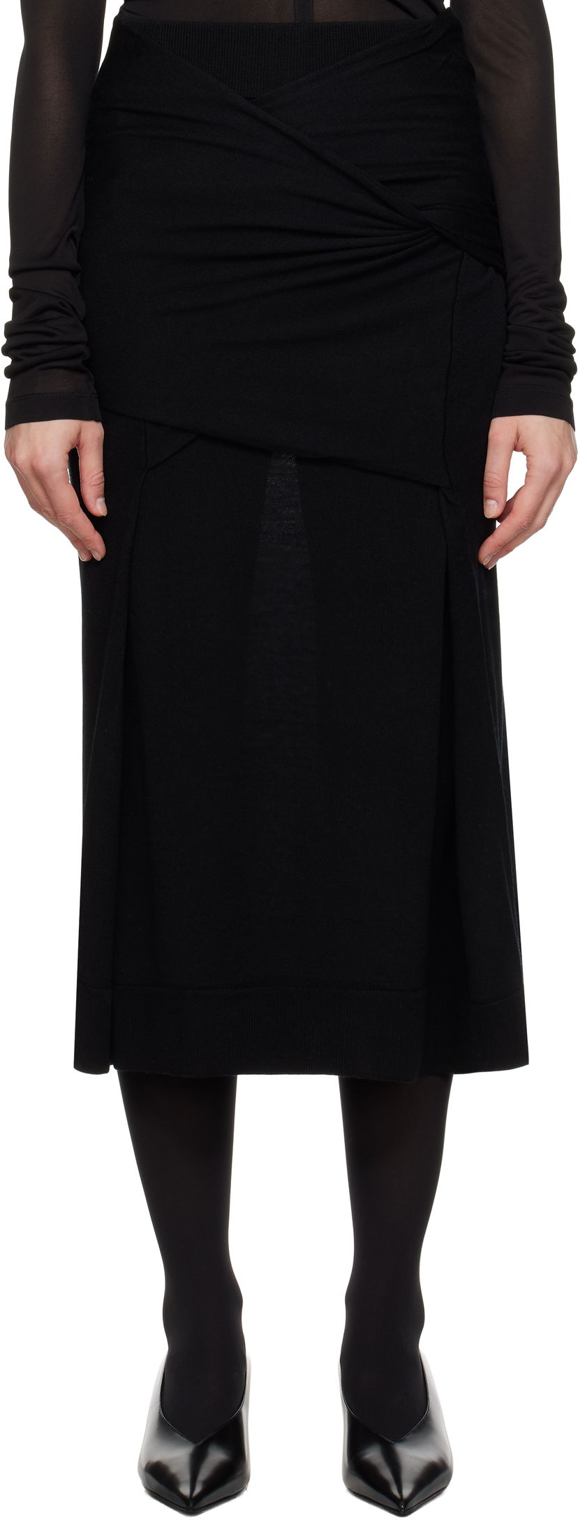 Пола TOTEME Draped Midi Knit Skirt Черно | 244-WRT0398-YA0087