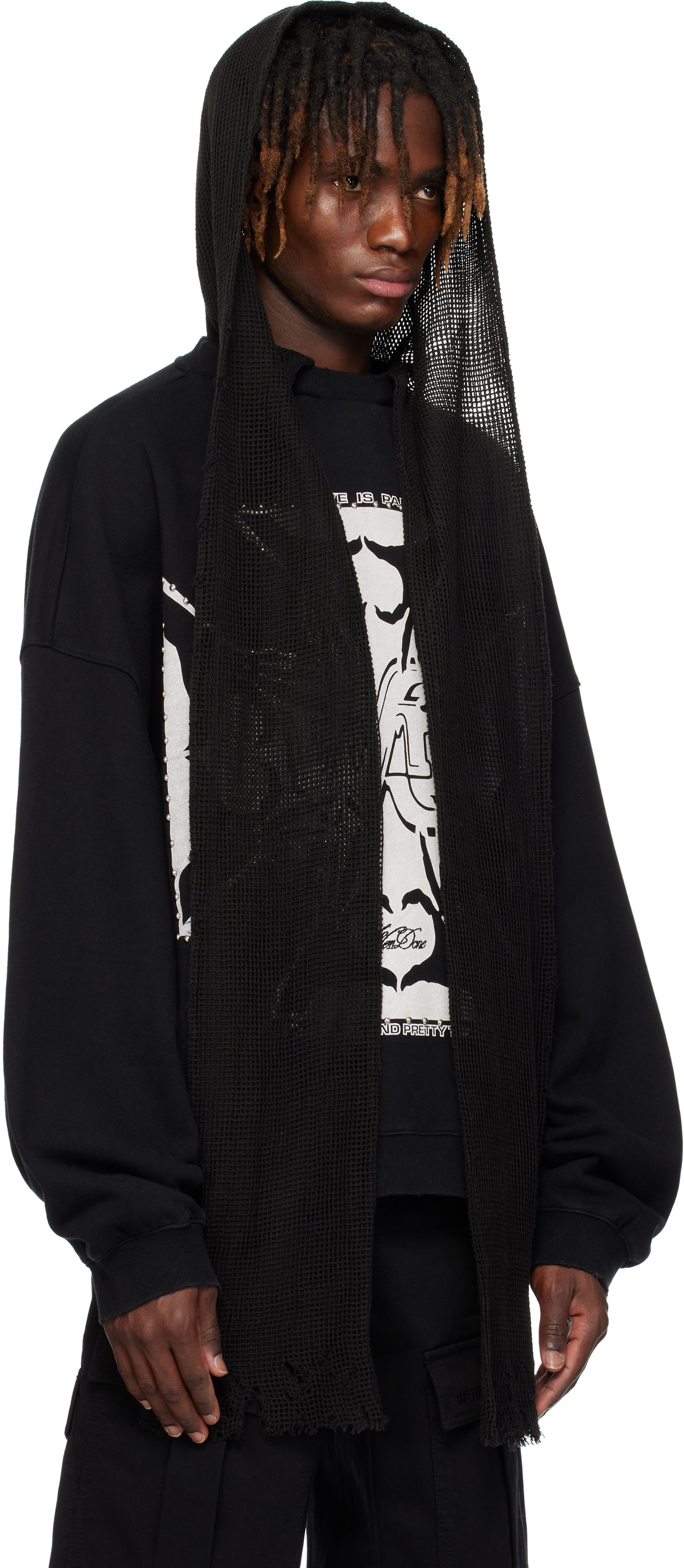 Суитчър We11done We11done Heart-Cross Long-Sleeved Muffler Hoodie Черно | WD-TH0-25-845-U-BK, 1