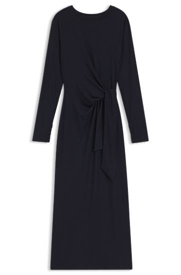 Long-sleeved Stretch-jersey Midi Dress with Knotted Waist Detail