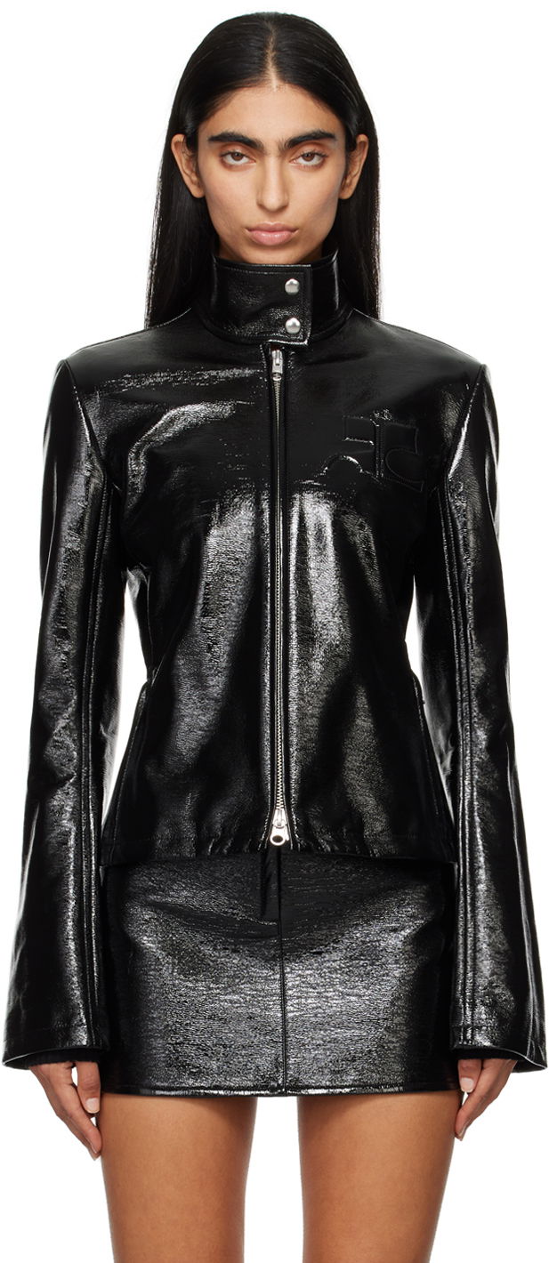 Яке бомбър Courrèges Embossed-Logo Patent Leather Jacket Черно | 324CBL194VY0014