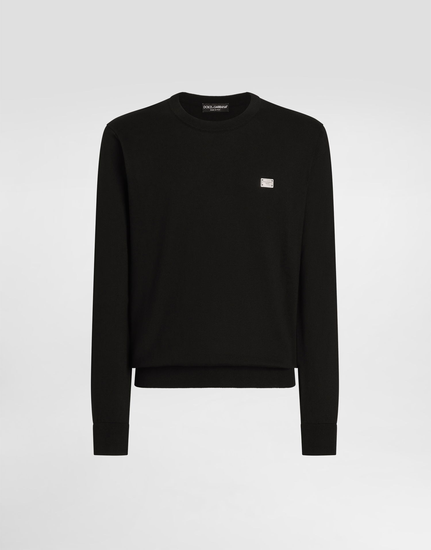 Пуловер Dolce & Gabbana Dolce & Gabbana Cotton Round-Neck Sweater with Metal Tag Черно | GXX02TJBCE9N0000, 0