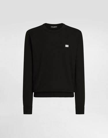 Пуловер Dolce & Gabbana Dolce & Gabbana Cotton Round-Neck Sweater with Metal Tag Черно | GXX02TJBCE9N0000, 0