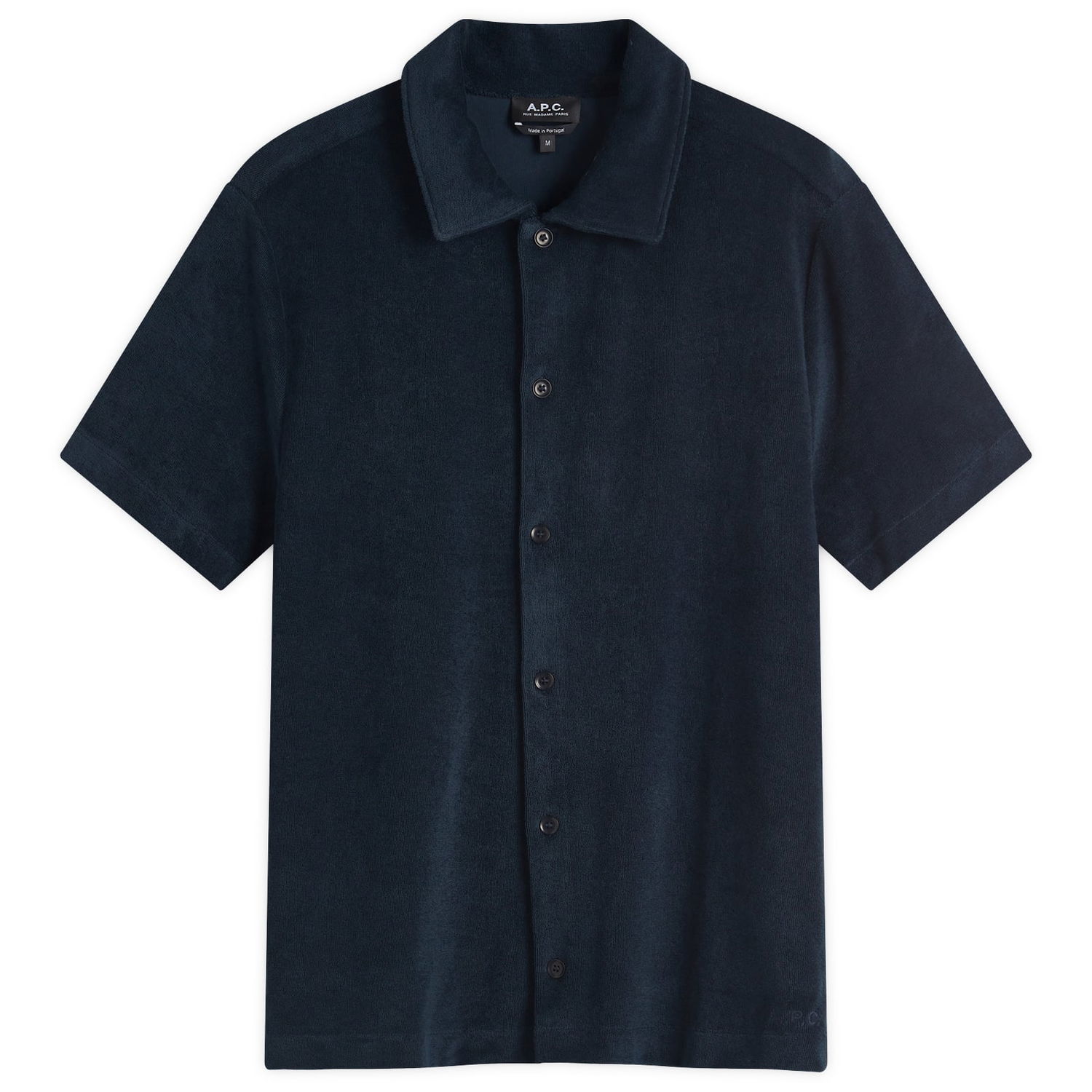 Риза A.P.C. Nicolo Terry Fleece Short Sleeve Shirt, Size Small Тъмно синьо | COEWT-H26501-IAK, 1