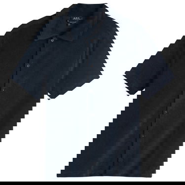 Риза A.P.C. Nicolo Terry Fleece Short Sleeve Shirt, Size Small Тъмно синьо | COEWT-H26501-IAK, 1