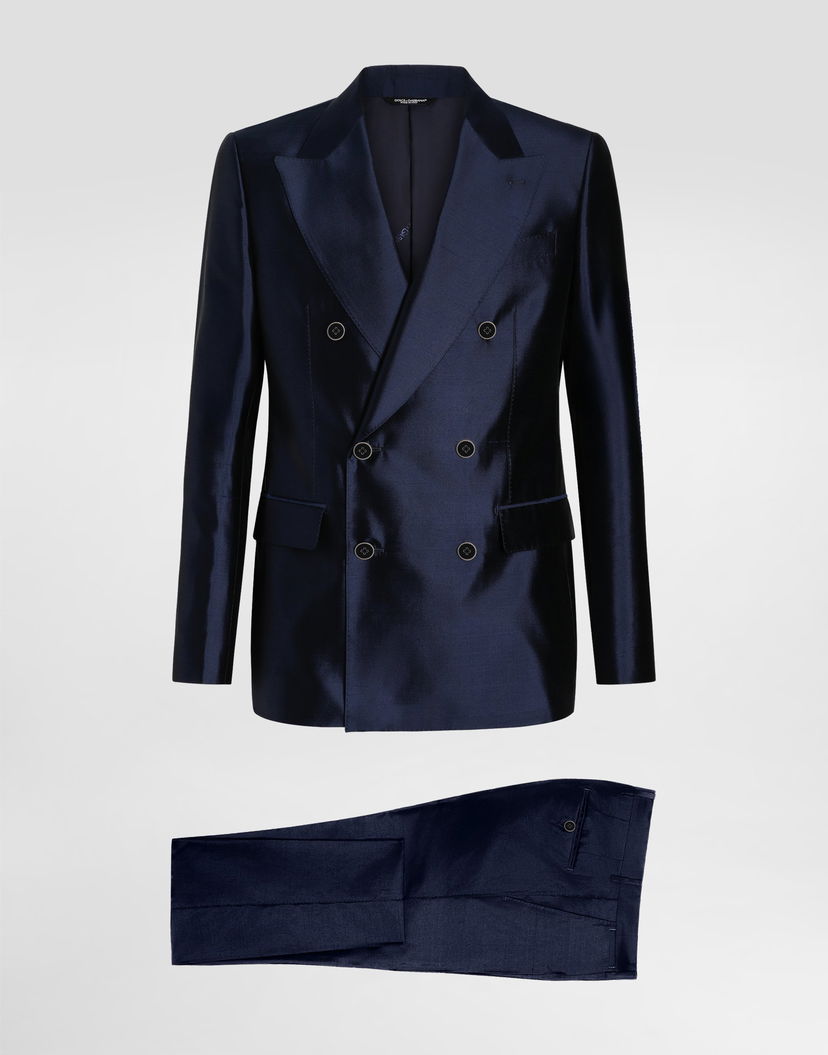 Комплект Dolce & Gabbana Dolce & Gabbana Shantung and Mikado Silk Double-Breasted Suit Синьо | GK021TFU1L5B0665