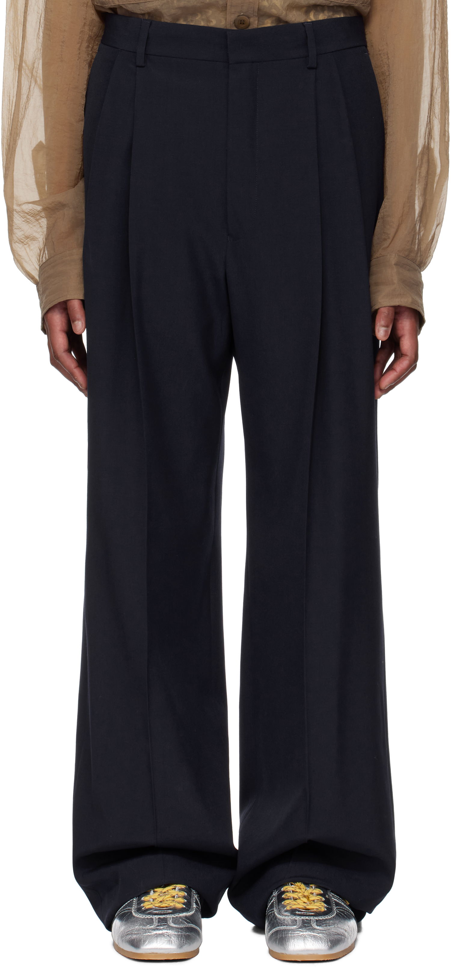 Панталони Dries Van Noten Dries Van Noten Wool Straight-Leg Trousers Тъмно синьо | 251-020914-1063, 0