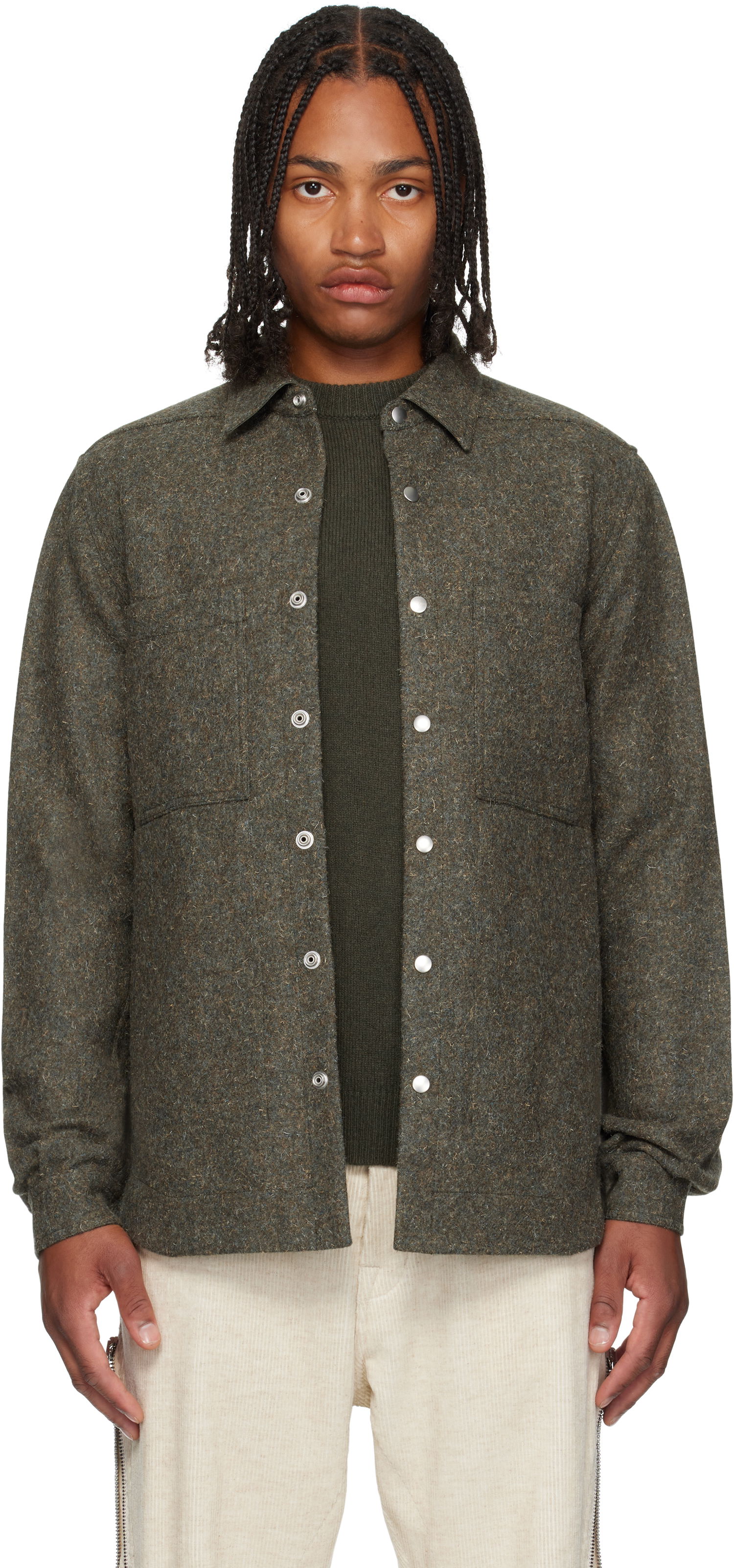Риза Rick Owens Rick Owens Concordians Rugged Wool Shirt Зелено | RU02E1744 WRU, 0