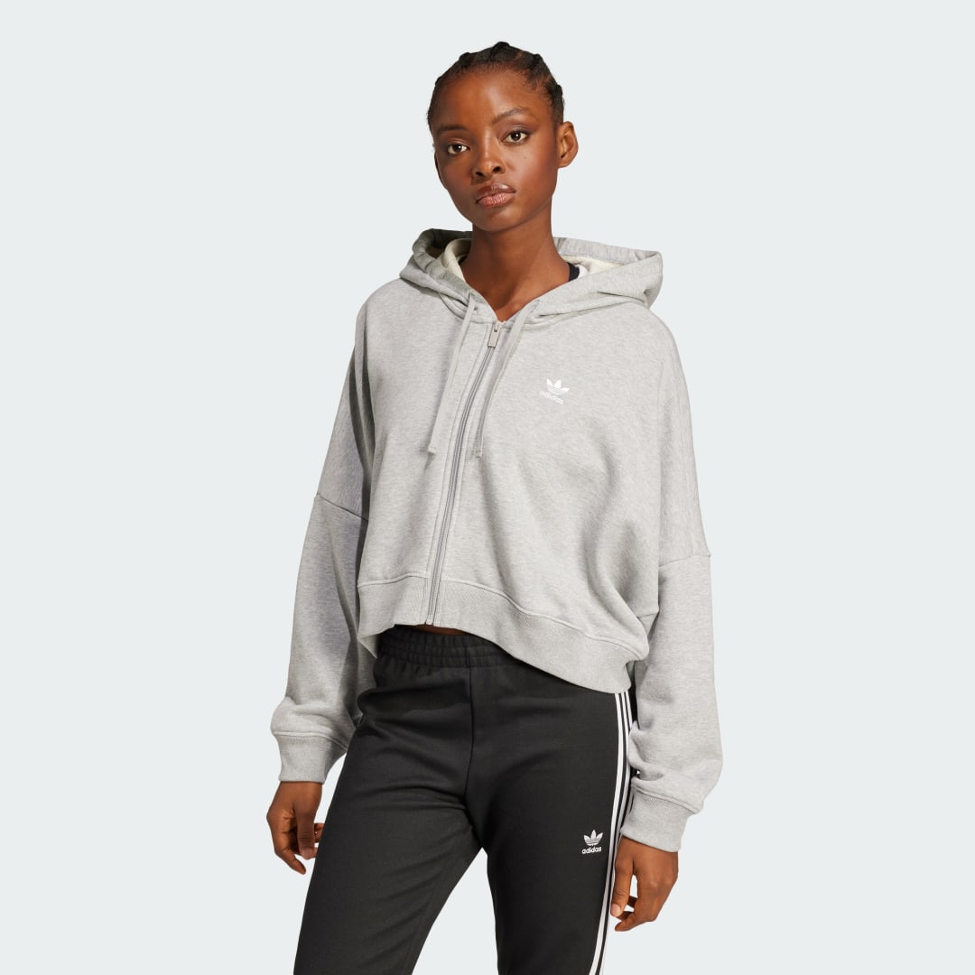 Суитчър adidas Performance Essentials Short Full-Zip French Terry Hoodie Сиво | JN7844, 0
