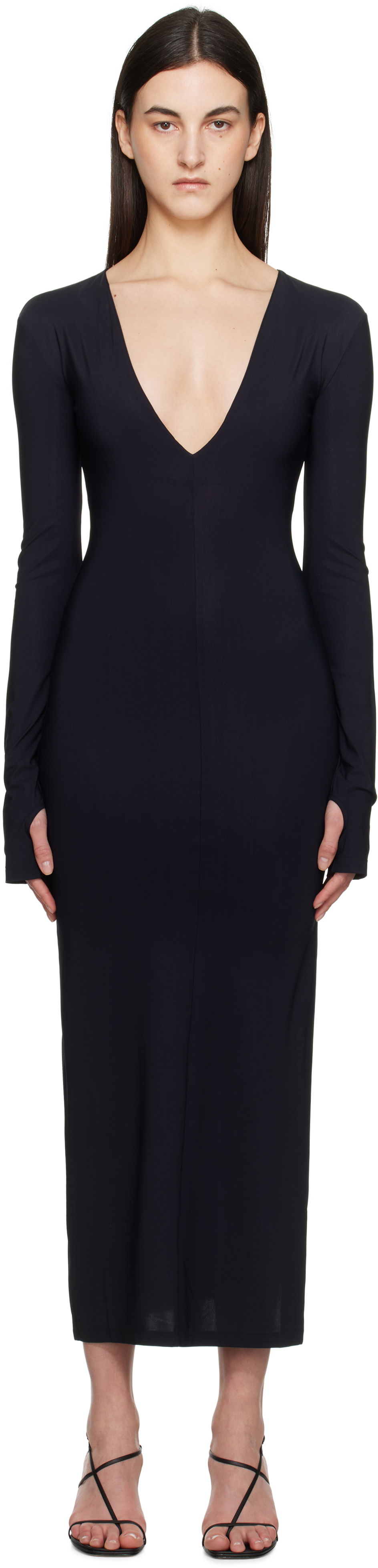 Pокля Maison Margiela MM6 Maison Margiela Jersey Plunge Maxi Dress Тъмно синьо | S52DG0026 S20518, 0