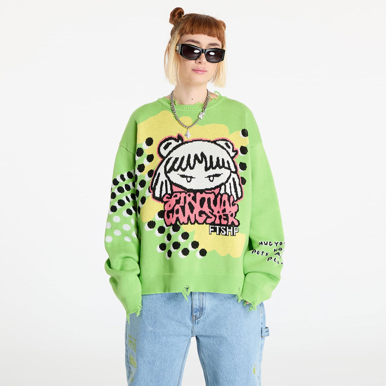 Суитчър Footshop Spiritual Gangster Graphic Knit Sweater Зелено | FTSHP_391, 1