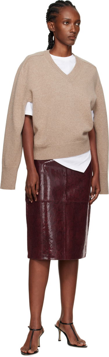 Пола Róhe Róhe Snake Leather Midi Skirt Бургунди | 416-32-166, 3