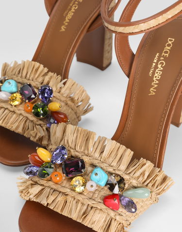 Аксесоари Dolce & Gabbana Dolce & Gabbana Frayed Raffia High-Heeled Sandals with Embellishments Бежово | CR1890AM5548W059, 3