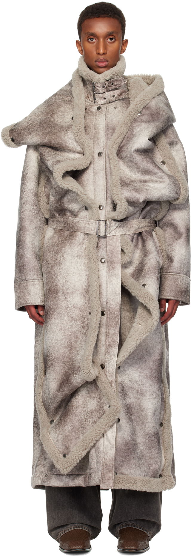 Panel Hood Aviator Faux-Shearling Coat