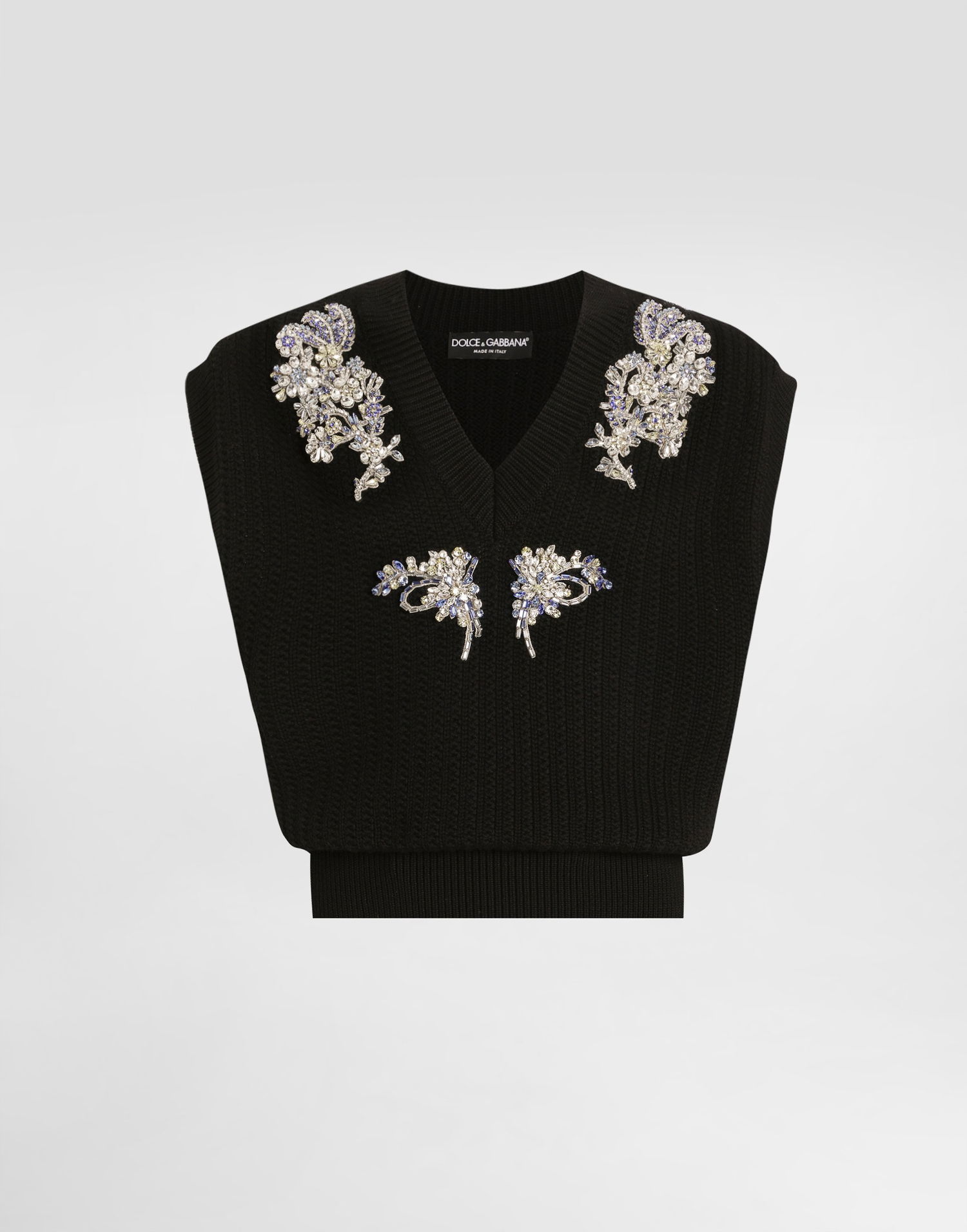 Пуловер Dolce & Gabbana Dolce & Gabbana Cable-Knit Wool Vest with Crystal Embellishments Черно | GXT40ZJDVC7N0000, 0