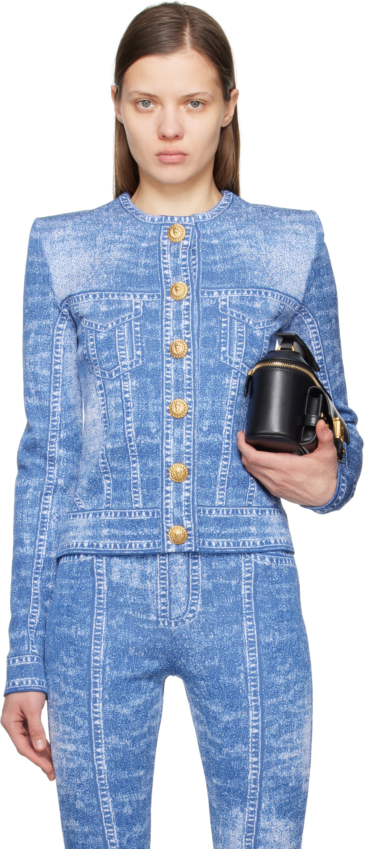 Комплект Balmain Balmain Jacquard Knit Denim Cardigan Синьо | EF1KL220KH80, 0