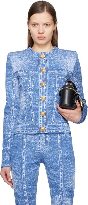 Комплект Balmain Balmain Jacquard Knit Denim Cardigan Синьо | EF1KL220KH80, 0