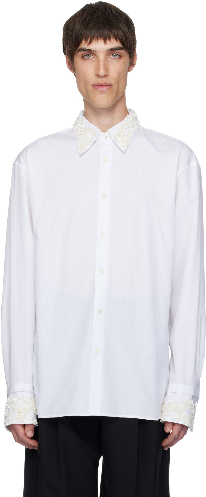 Риза Dries Van Noten Dries Van Noten Sequined Collar and Cuff Shirt Бяло | 252-020739-2293