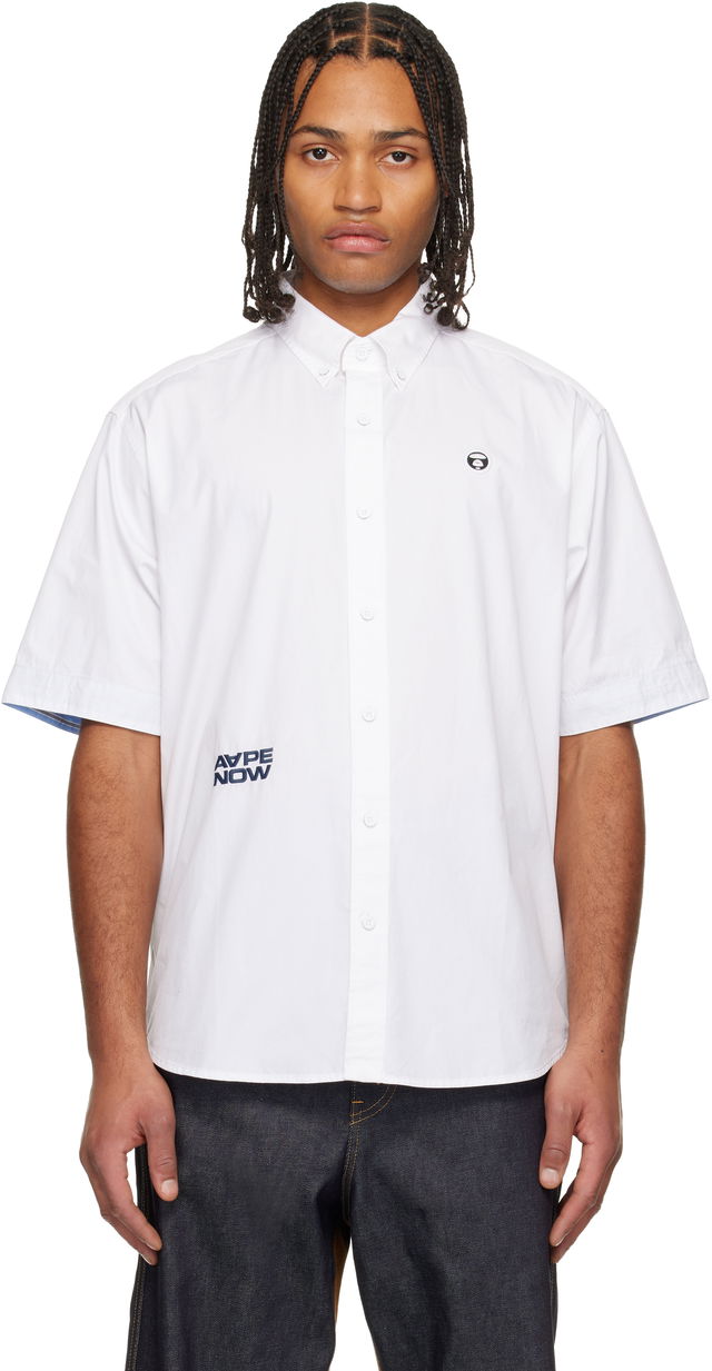 'AAPENOW' Moonface Logo Short Sleeve Button-Up Shirt