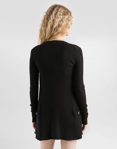 Пуловер Dolce & Gabbana Virgin Wool Ribbed V-Neck Cardigan with Decorative Button Front Черно | FXVCNZJCVXGN0000, 2