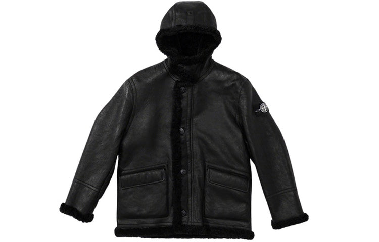 Яке Supreme Stone Island Hand-Painted Shearling Hooded Jacket Черно | SUP-FW20-300