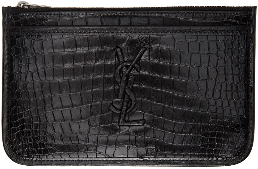 Портфейл Saint Laurent Saint Laurent Niki Croc Bill Pouch Черно | 606533 1QP0D, 0
