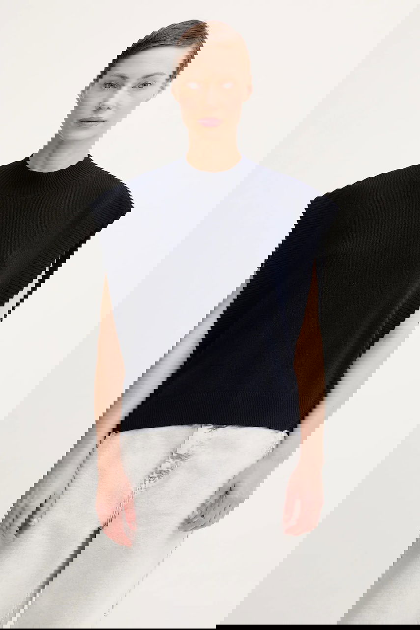 Жилетка A.P.C. Wool Rib-Knit Mock Neck Vest Pull Mathilde Тъмно синьо | WOASA.F23430, 0