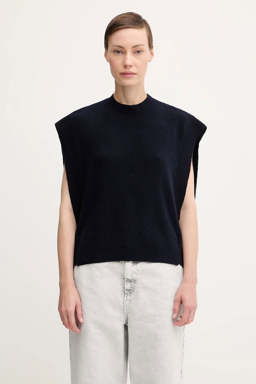 Жилетка A.P.C. Wool Rib-Knit Mock Neck Vest Pull Mathilde Тъмно синьо | WOASA.F23430