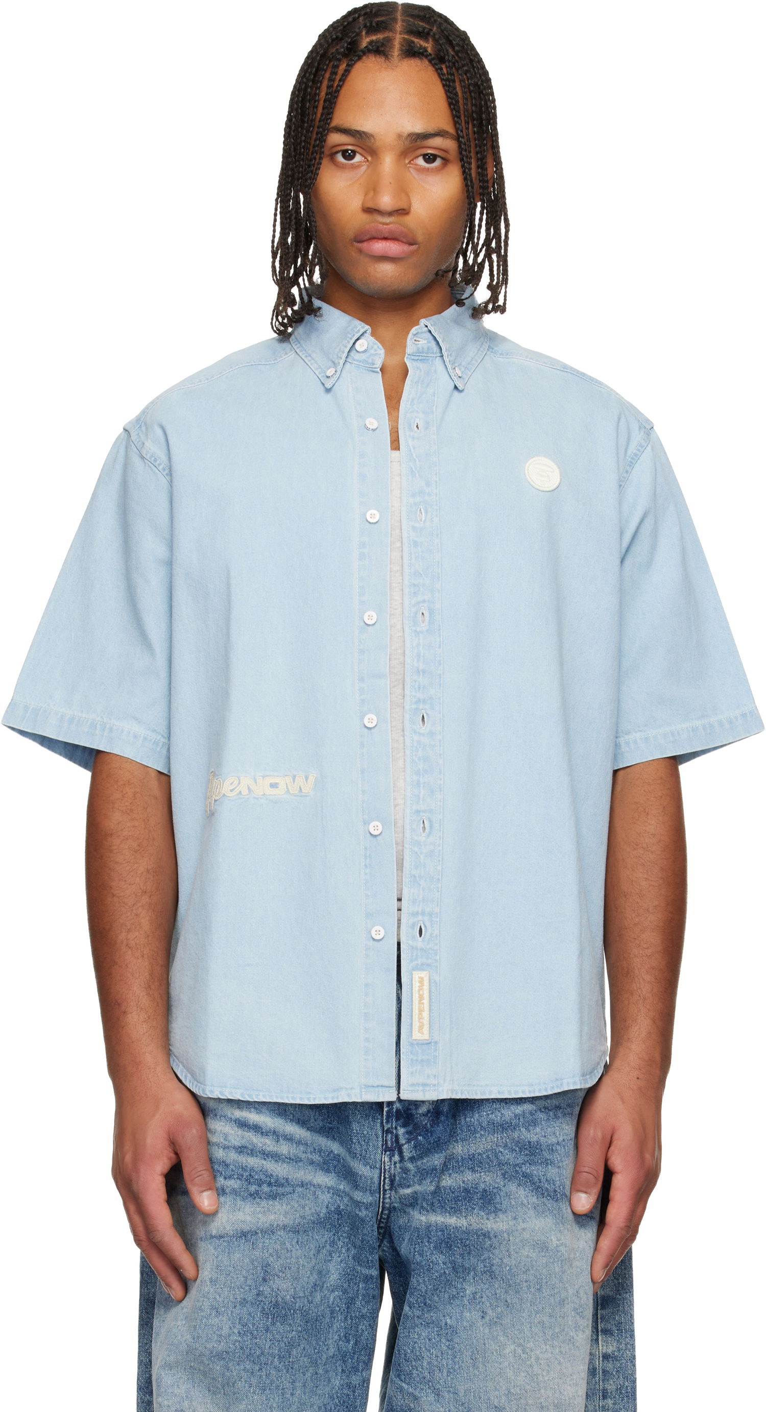 Риза AAPE by A Bathing Ape 'AAPENOW' Short Sleeve Shirt Синьо | AAPSRM8515XXNBLL, 0