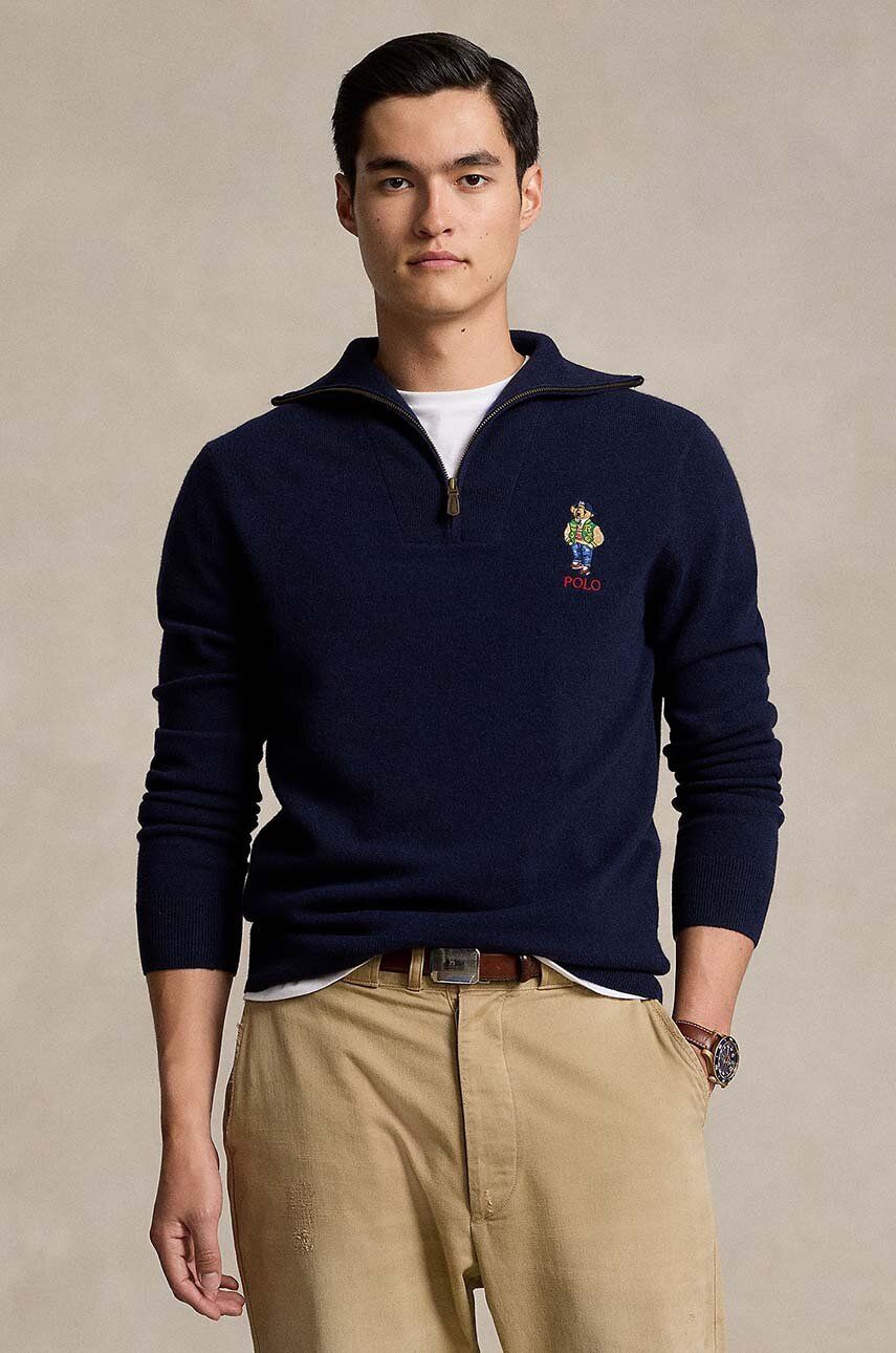 Пуловер Polo by Ralph Lauren Navy Blue Quarter-Zip Embroidered Sweater Синьо | 710946002, 0