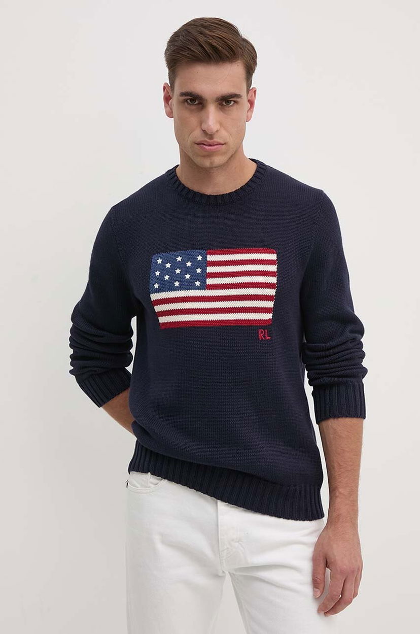 Пуловер Polo by Ralph Lauren Cotton Crew Neck American Flag Sweater Тъмно синьо | 710718281