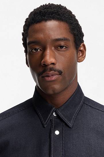 Риза BOSS Regular-fit Stretch Denim Shirt Тъмно синьо | 50556188, 1