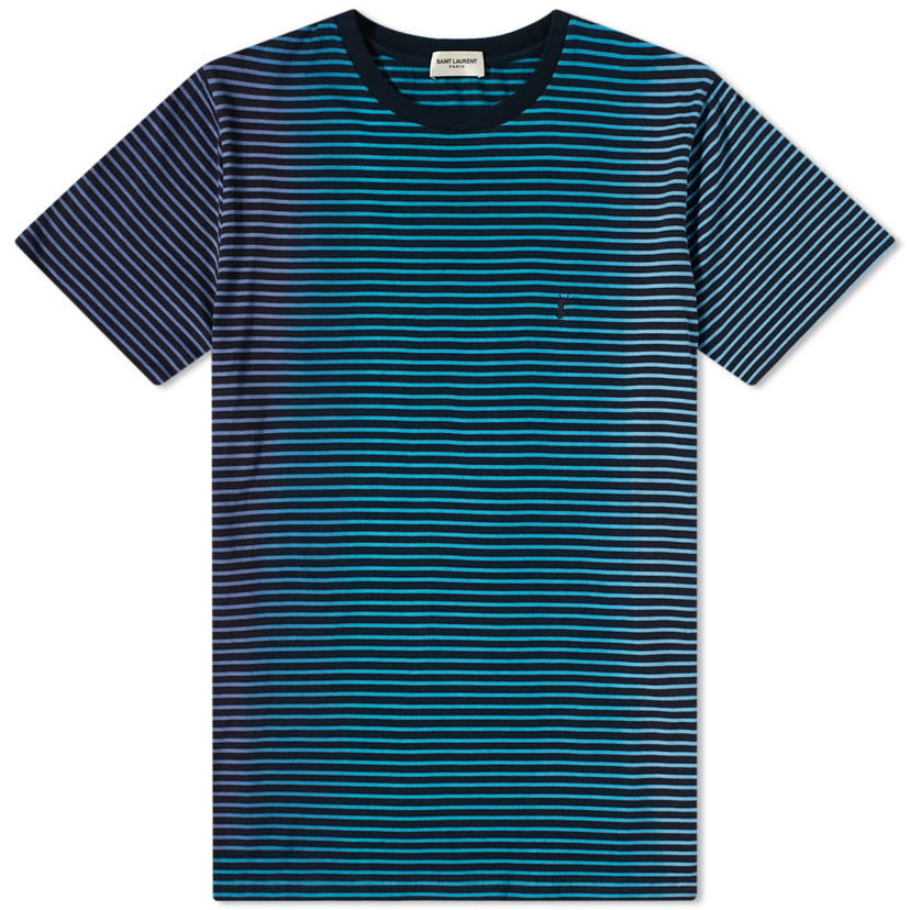 Тениска Saint Laurent Stripe Tee with Logo Синьо | 648360-YBYQ2-1051