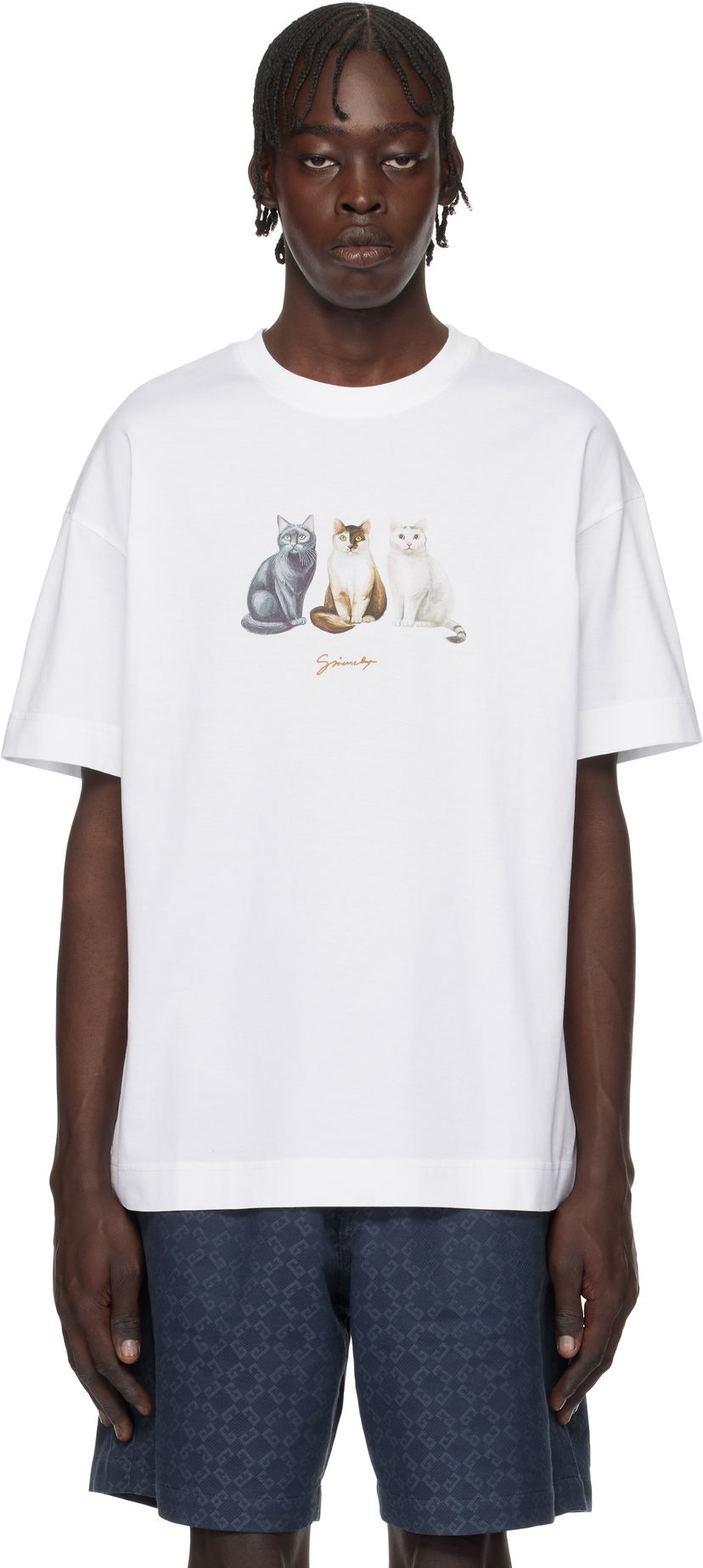 Тениска Givenchy Cats Print T-Shirt Бяло | BM71MG3YPF100