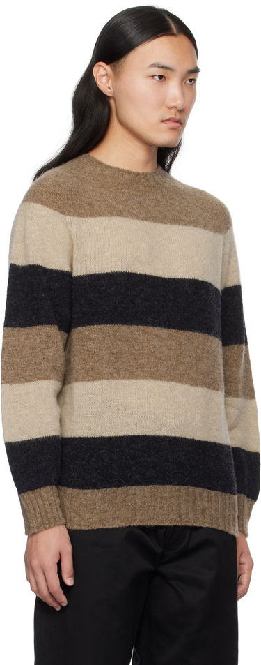 Пуловер BEAMS BEAMS PLUS Crew Stripe Shaggy Sweater Кафяво | 38150197319, 1