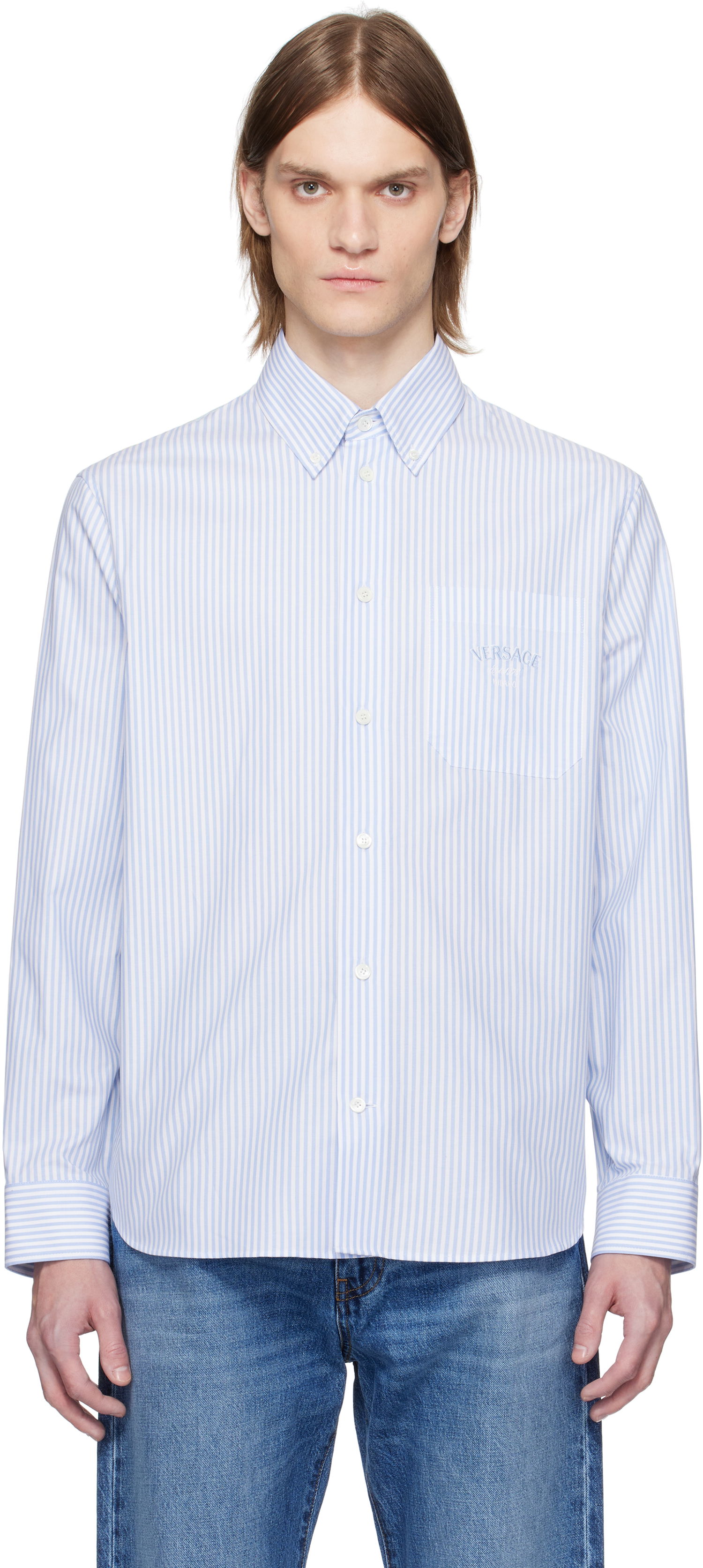 Риза Versace Versace Striped Poplin Shirt Синьо | 1016210_1A13450, 0