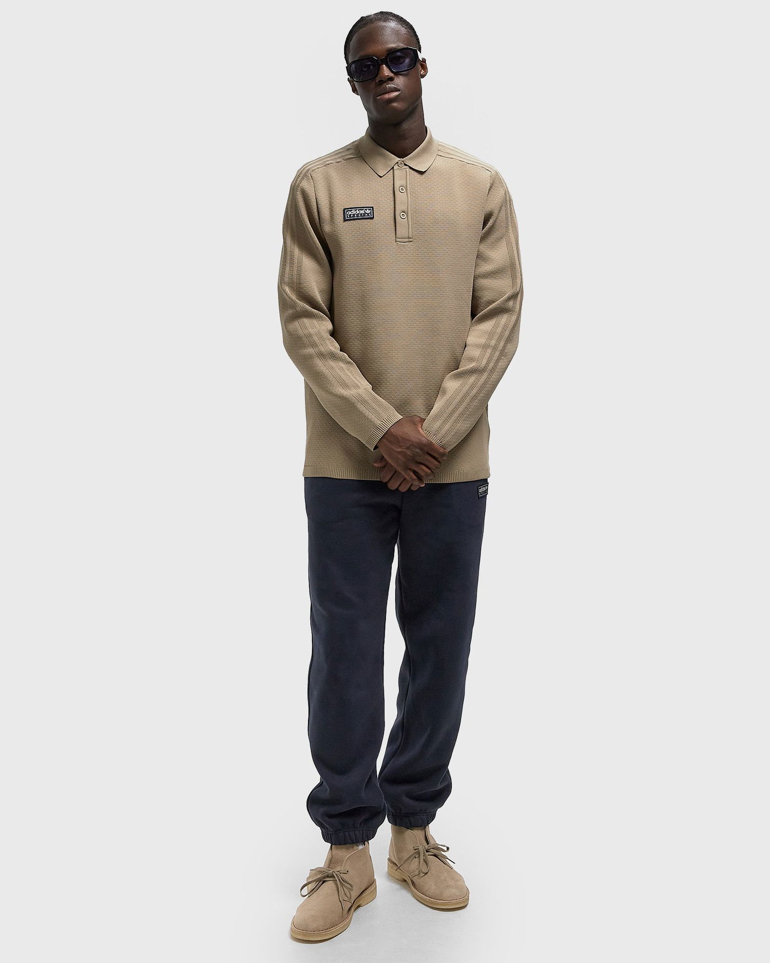 Поло тениска adidas Originals Originals SPZL Ravensworth Long-sleeve Textured Knit Polo Shirt Бежово | KA3906, 1