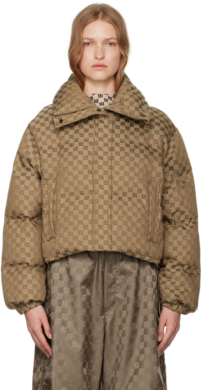 Beige Jacquard Monogram Puffer Jacket