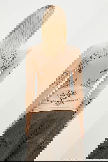 Тениска Marine Serre Marine Serre Tattoo Printed Jersey Second Skin Crewneck Top Бежово | WTS006A.CJER0059, 2