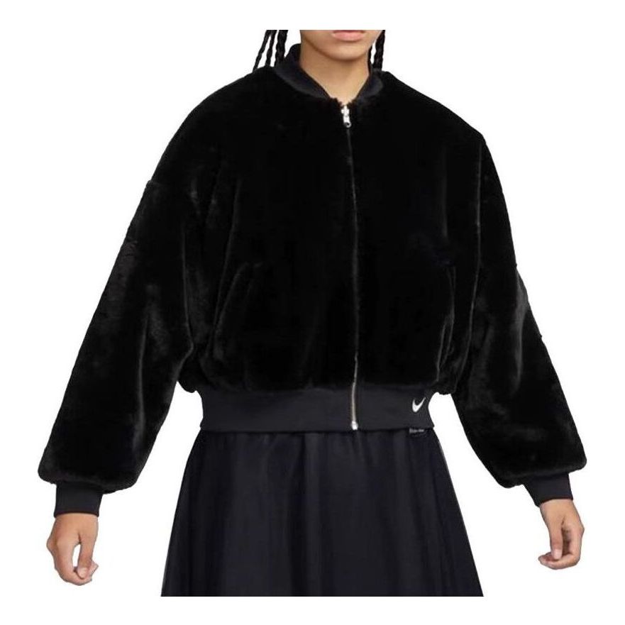 Яке бомбър Nike Sportswear Reversible Faux Fur Bomber Jacket Черно | FB8693-010, 0