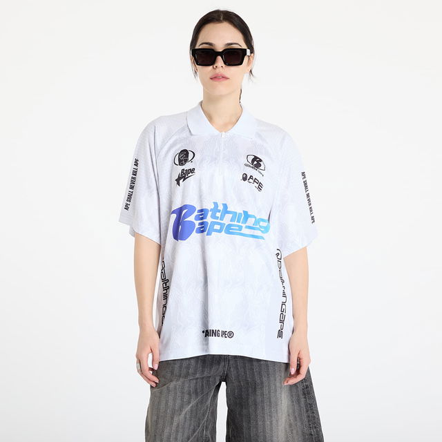 A BATHING APE Flame Pattern Overall Print Half Zip Relax Fit Polo Shirt