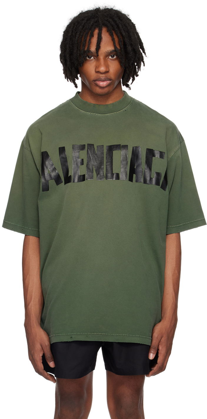 Тениска Balenciaga Green Tape Type T-Shirt Зелено | 739784TQVQ83004