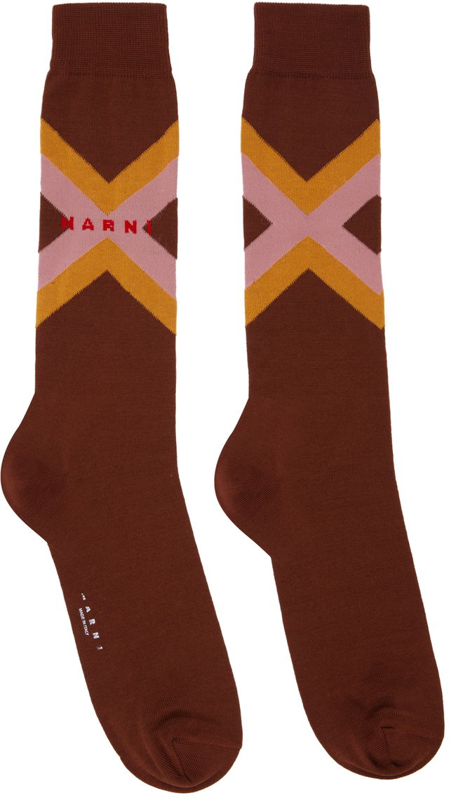 Brown Micro Argyle Socks