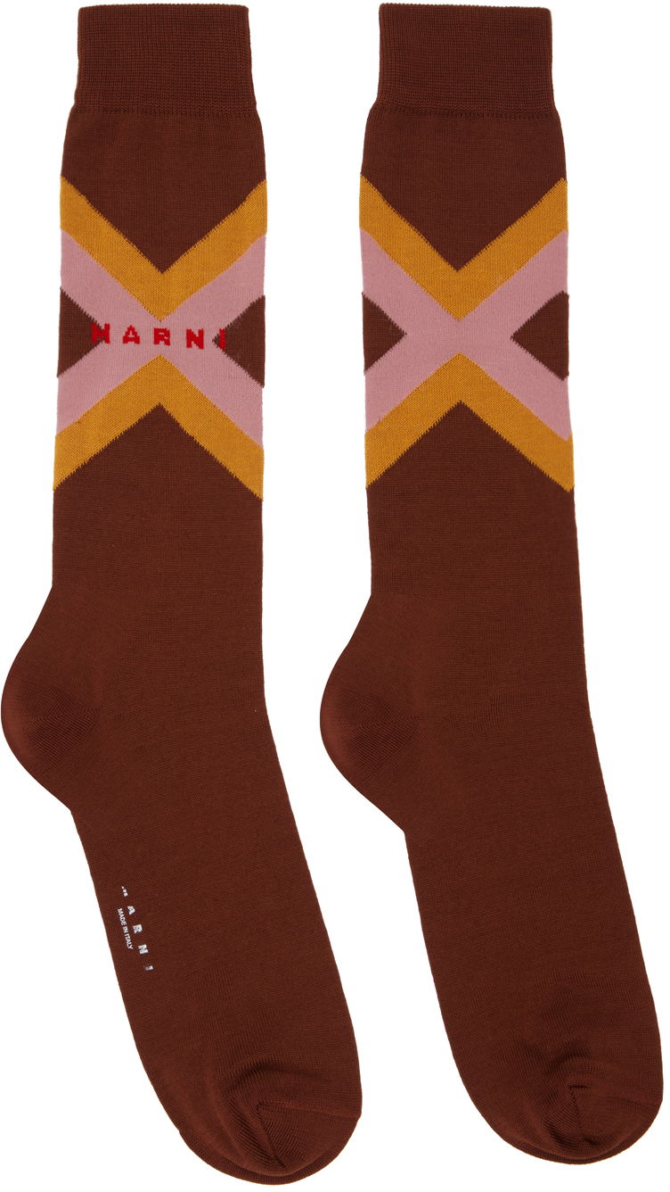 Чорапи Marni Brown Micro Argyle Socks Кафяво | SKZC0140Q0 UFC172