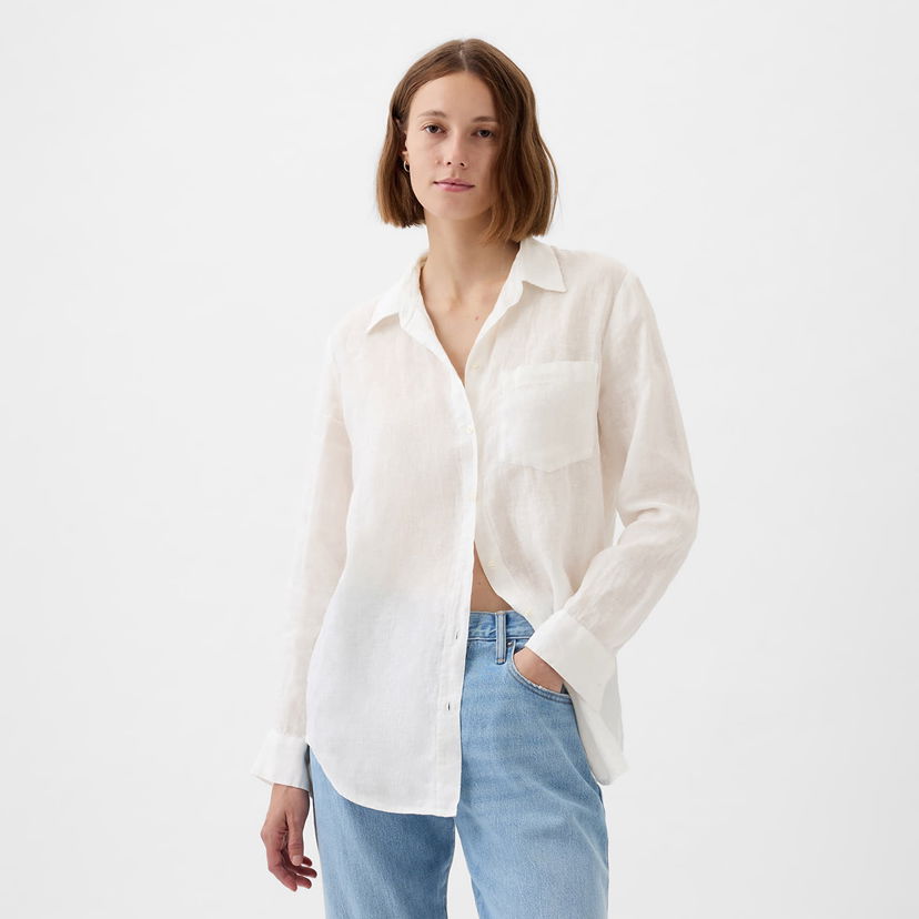 Риза GAP Linen Boyfriend Shirt New Off White Бяло | 875983-03