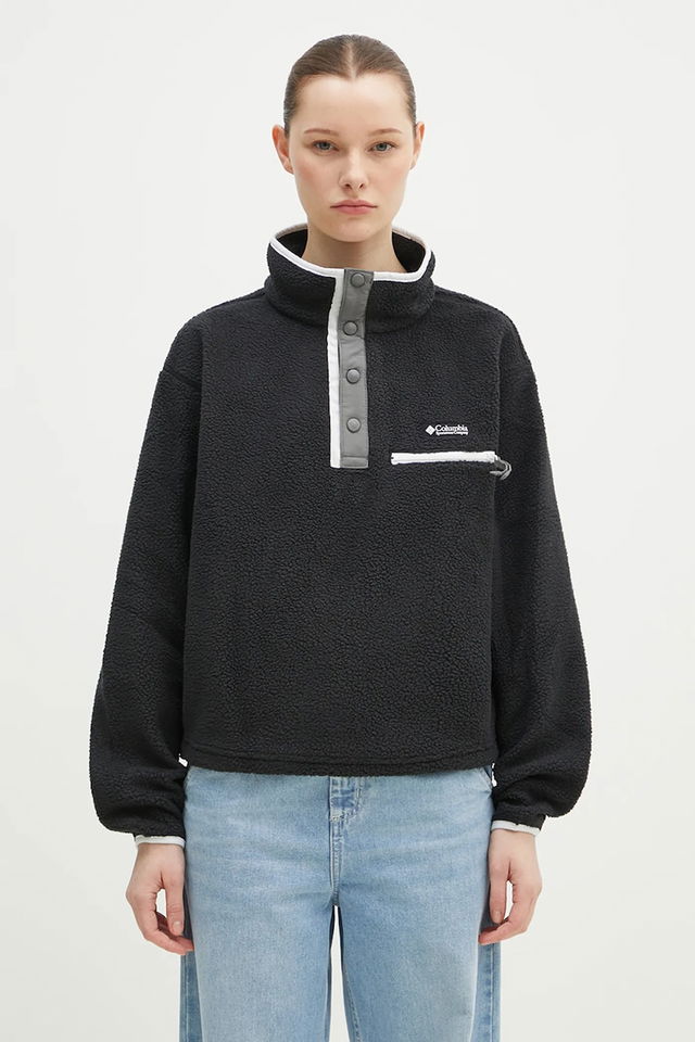 Helvetia Stand-Collar Snap-Button Fleece Pullover with Logo