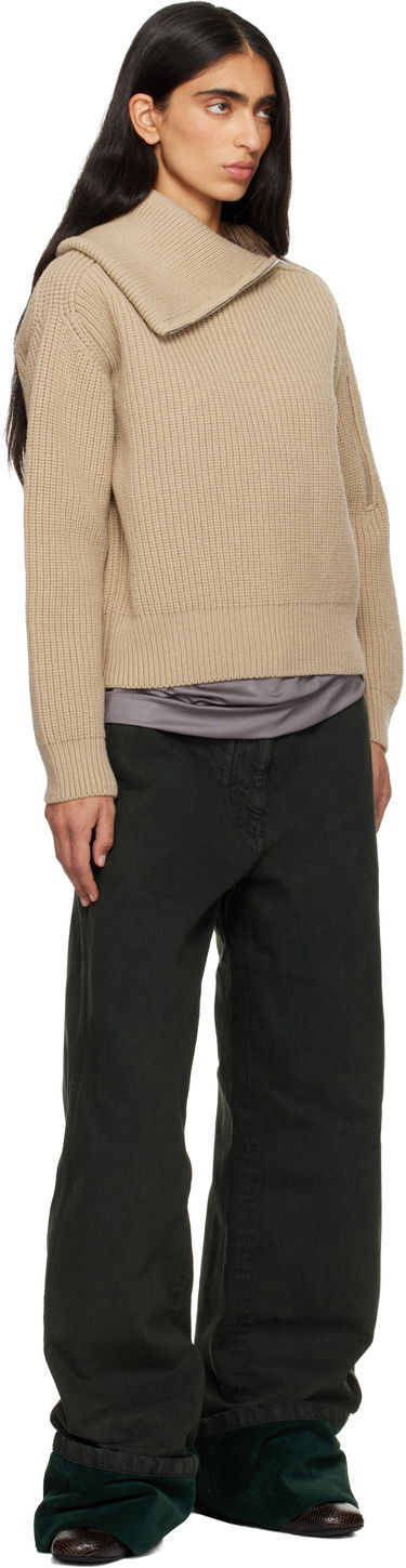 Пуловер Dries Van Noten Dries Van Noten Ribbed Wool Knit Sweater with Asymmetric Zipped Collar Бежово | 252-011235-2707, 3