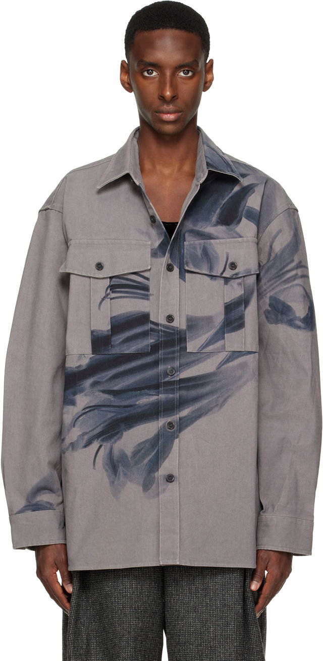 Dries Van Noten Abstract Leaf Print Oversized Cotton Shirt