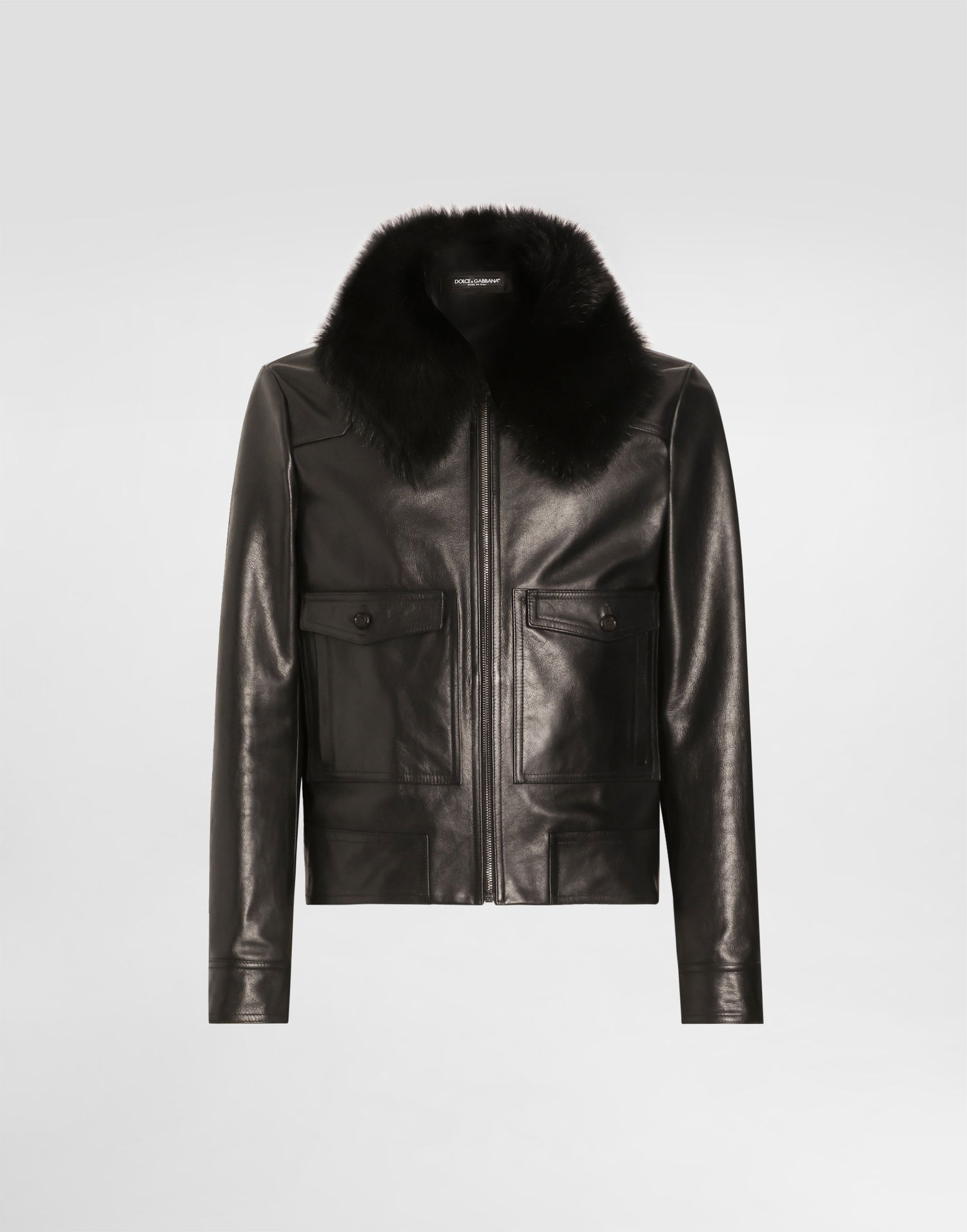 Яке Dolce & Gabbana Dolce & Gabbana Single-Breasted Leather Jacket with Fur Collar Черно | G9BUQLHULXFN0000, 0