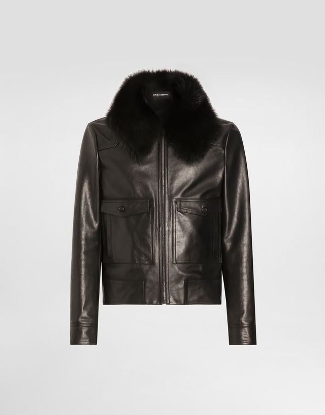 Dolce & Gabbana Single-Breasted Leather Jacket with Fur Collar